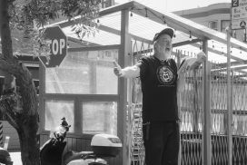 Charlie Getter reading at Ferlinghetti's olive tree